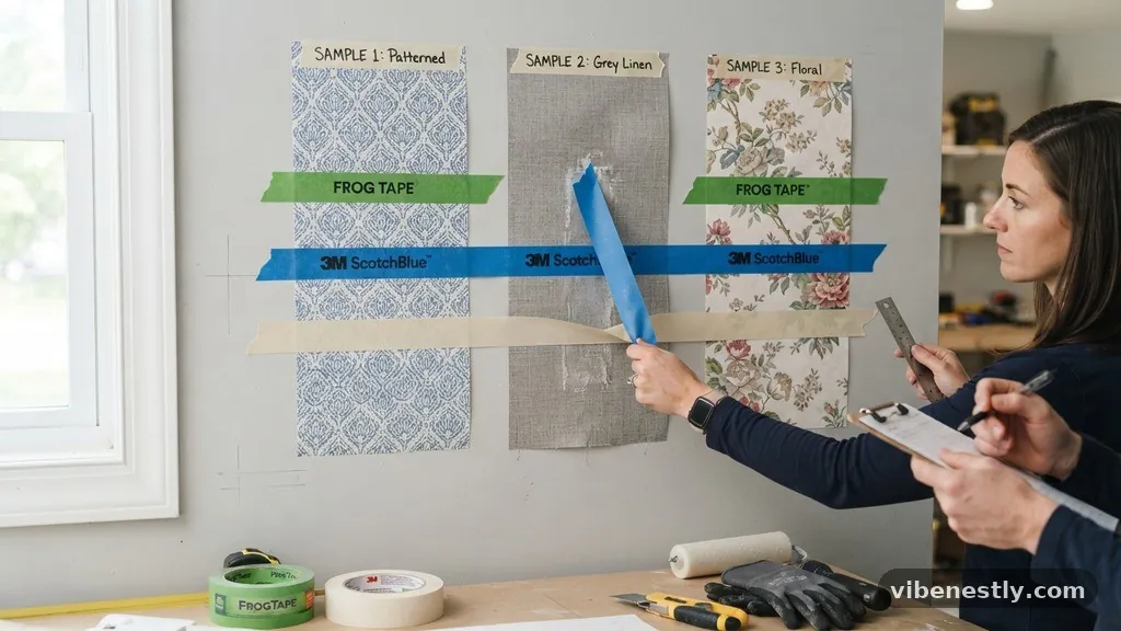Comparing Tape Adhesion Levels - Testing Wallpaper Adhesion: The Sample Swatch Painter's Tape Test